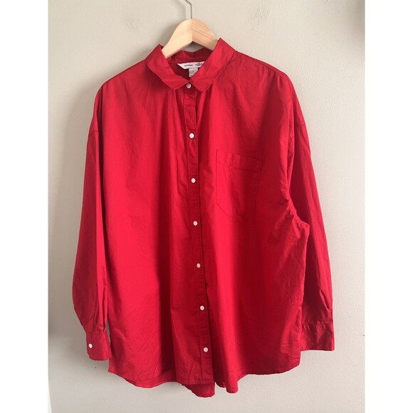 Old Navy The Boyfriend Oversized Shirt Women's Size L Red Button Up Long Sleeve - Picture 2 of 6